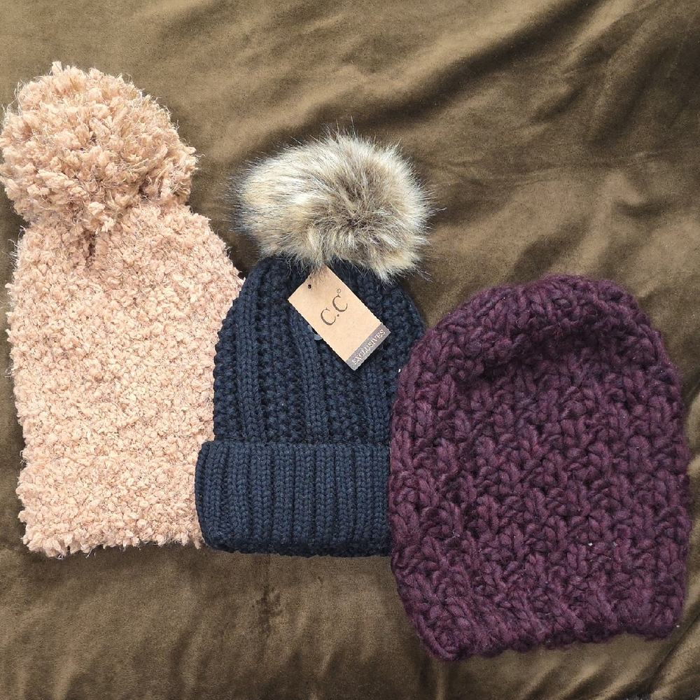 Express Women's Beanie Set - Pink, Navy, Purple